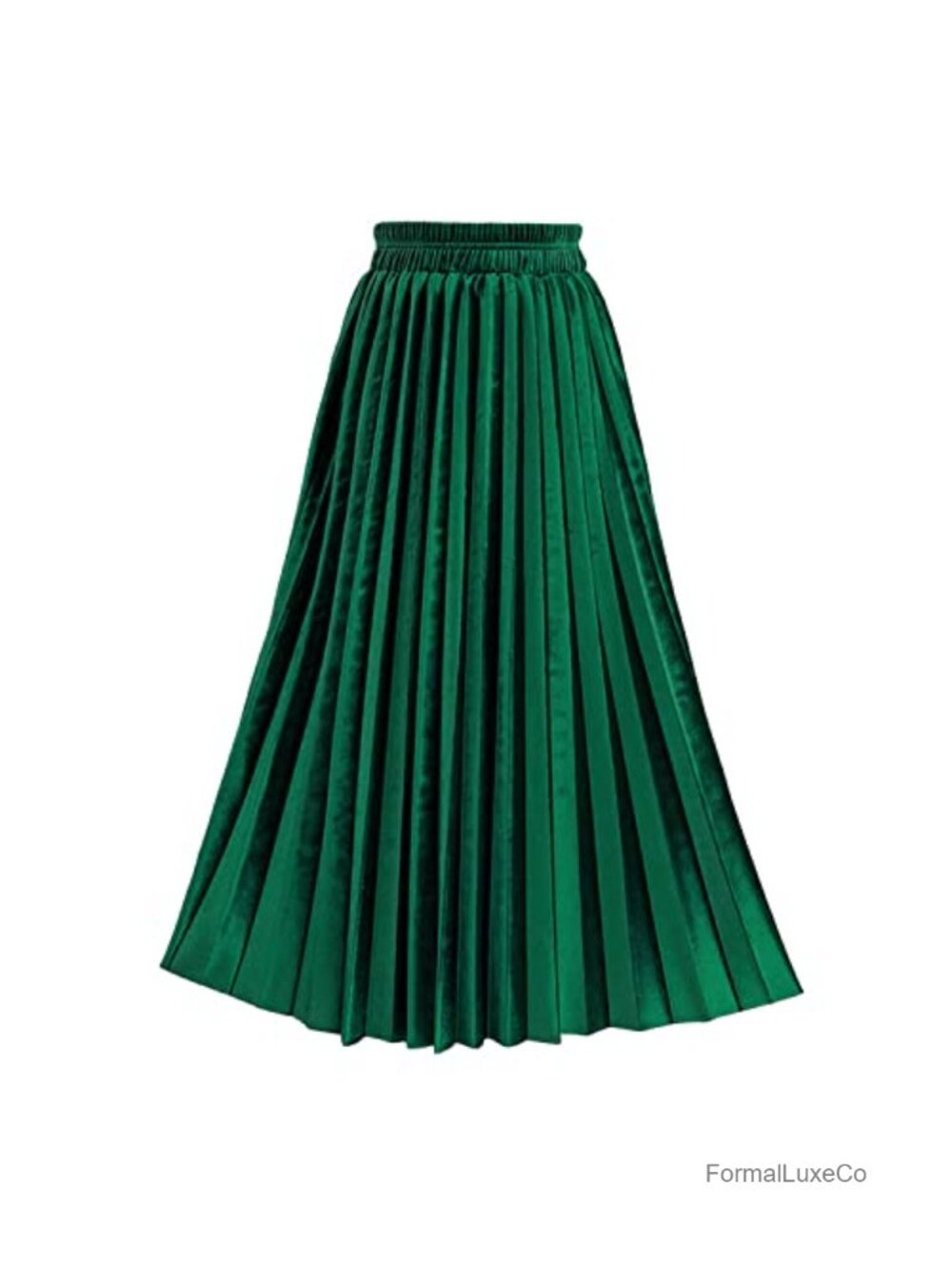 Women's Velvet Midi Skirt High Elastic Waist Pleated A-Line